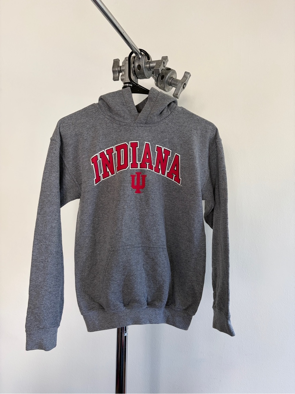Indiana Gray Hoodie with Red Indiana Arch Logo